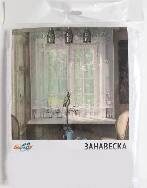 Штора кухонная без шторной ленты м442 170*150 см, белый,пэ