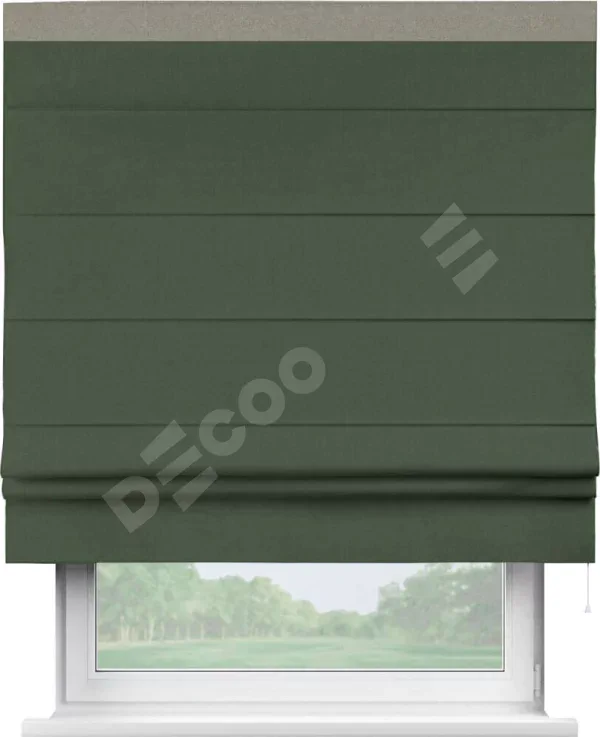 Римская штора «Кортин» с кантом Кинг, для проема, лён блэкаут зелёный