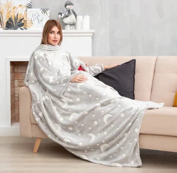 Плед с рукавами светящийся в темноте Этель "Луна" 150*200, 100% п/э 220 гр/м2