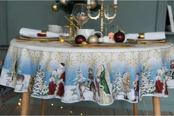 Скатерть "Этель" Christmas time d=150см +/-3см с ГМВО, 100%хл, саржа 190 гр/м2