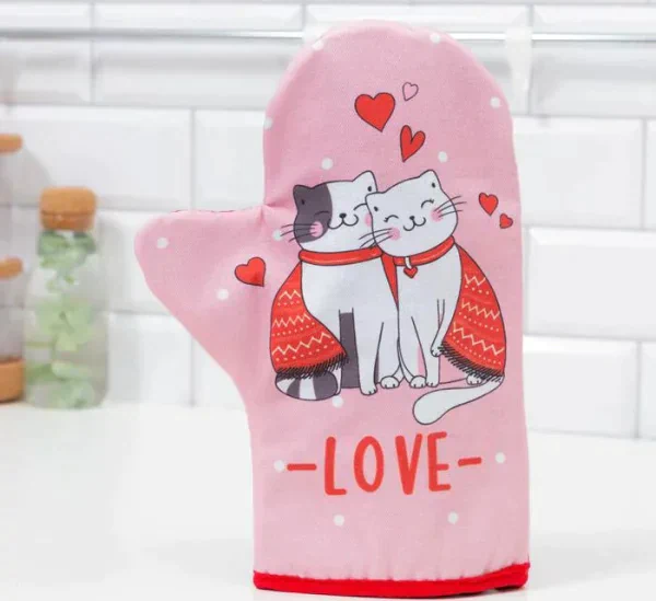 Варежка-прихватка "LOVE" 20х28см,саржа, 100% х/л, ватин 250г/м2