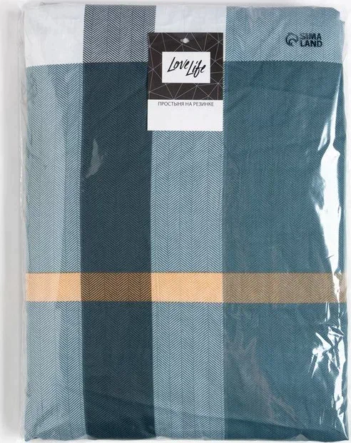 Простыня на резинке LoveLife 180*200*25см, "Клетка", 100% хлопок, сатин, 125г/м²