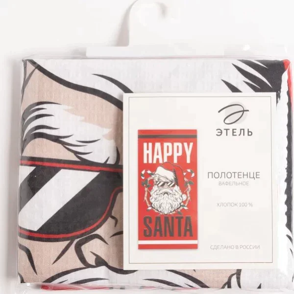 Полотенце Этель Happy Santa 70х146 см, 100% хлопок  160гр/м2