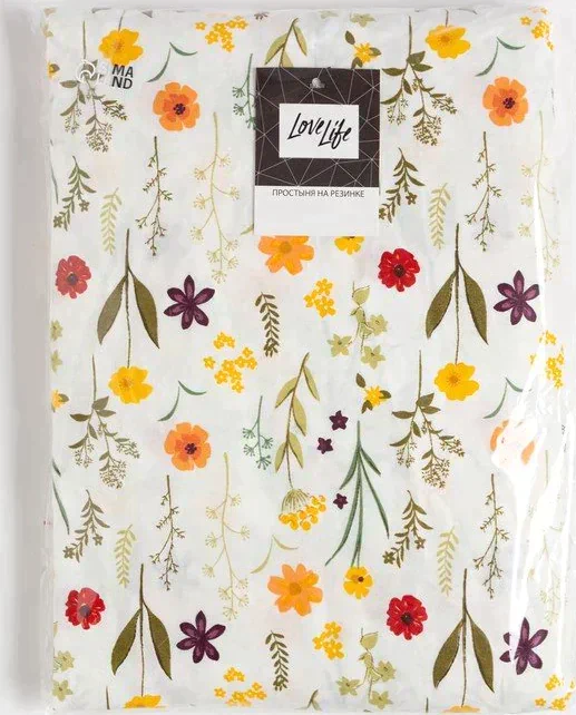 Простыня на резинке LoveLife 160*200*25см, "Цветочная поляна", 100% хлопок, сатин, 125г/м²
