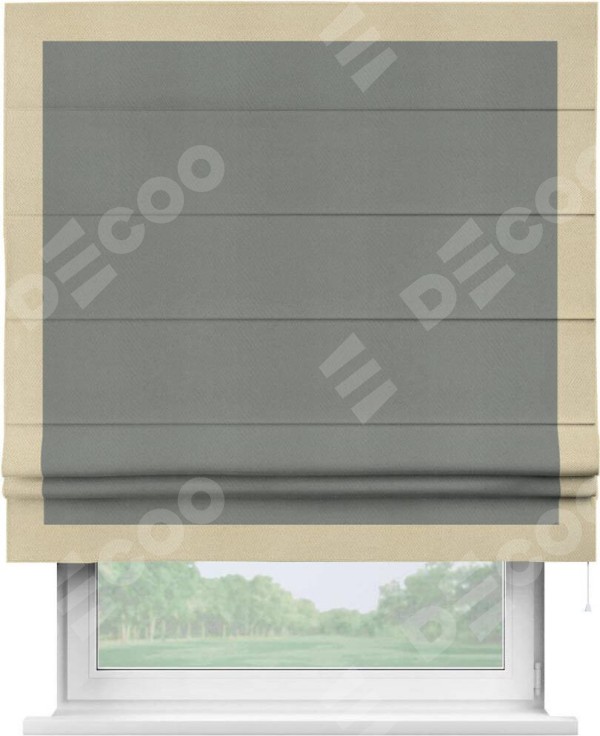 Римская штора «Кортин» с кантом Чесс, для проема, ткань блэкаут однотонный тёмно-серый