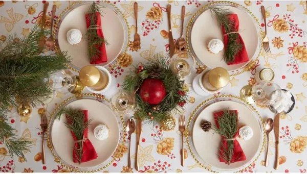 Скатерть "Этель" Golden Christmas 149х250см c ГМВО, 100%хл, 190 г/м2