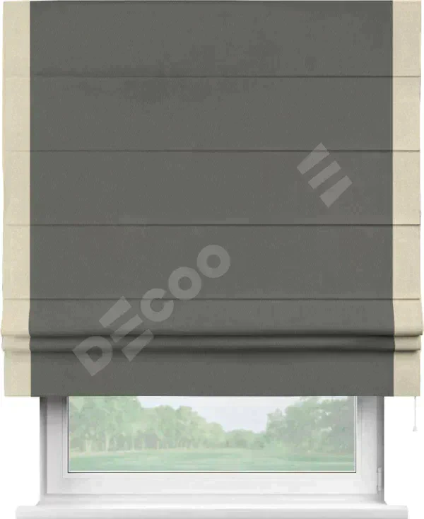 Римская штора «Кортин» для проема, блэкаут однотонный тёмно-серый с кантом Стрим Дуо
