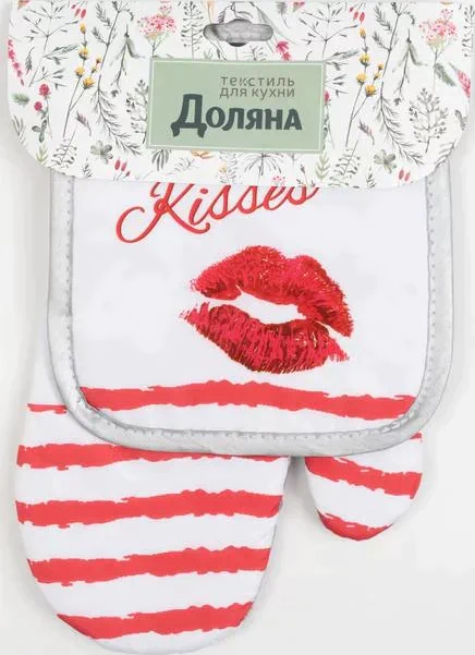 Кухонный набор Доляна Kisses прихватка 17*17 см, варежка-прихватка 26*16 см, 100% п/э