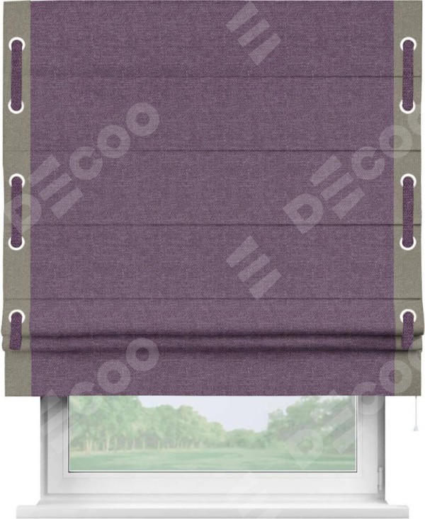 Римская штора «Кортин» с кантом Стрим Дуо (люверсы с пояском), для проема, ткань лён димаут, брусника