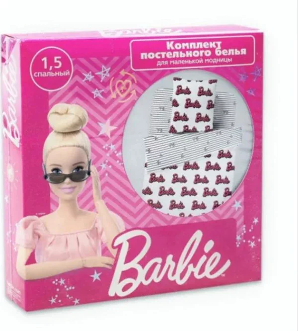 Постельное бельё 1,5сп Barbie белоземельный 145х215, 150х215, 70х70 см-1шт