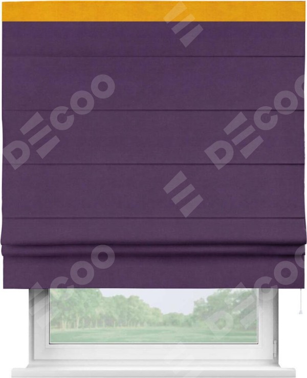 Римская штора «Кортин» с кантом Кинг, для проема, ткань вельвет темно-фиолетовый