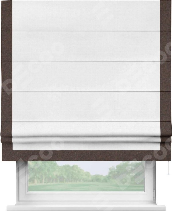 Римская штора «Кортин» с кантом Виктория, для проема, ткань лён белый