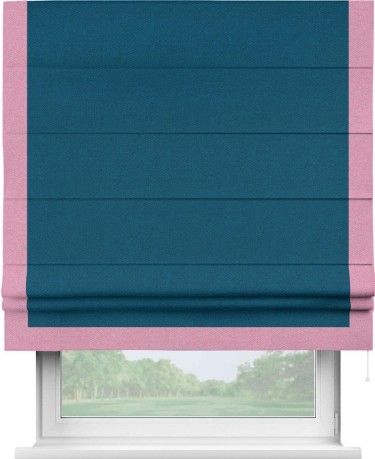 Римская штора «Кортин» с кантом Виктория, для проема, ткань лён димаут, синий