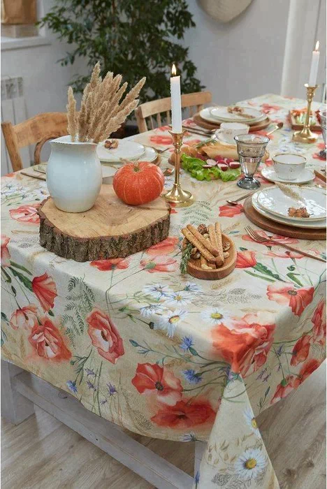 Скатерть Маки 220х147 см, 100% хл, рогожка 160 гр/м2