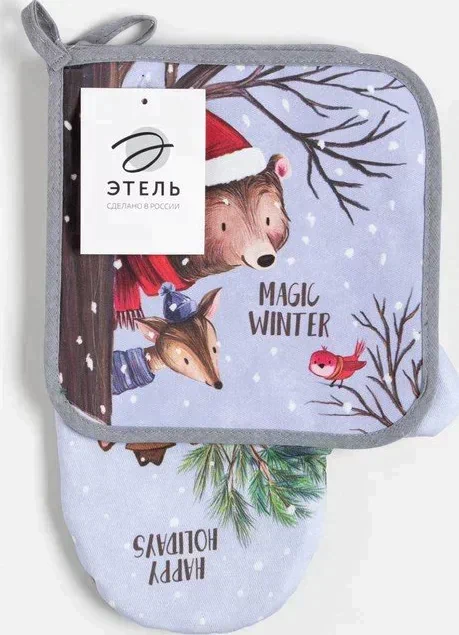 Набор Кухонный Magic winter, варежка-прихватка 20х28см, прихватка 19х19см, 100% хл