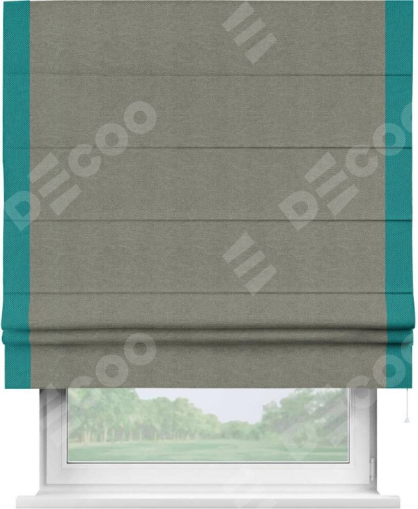 Римская штора «Кортин» с кантом Стрим Дуо, для проема, ткань лён димаут, стальной