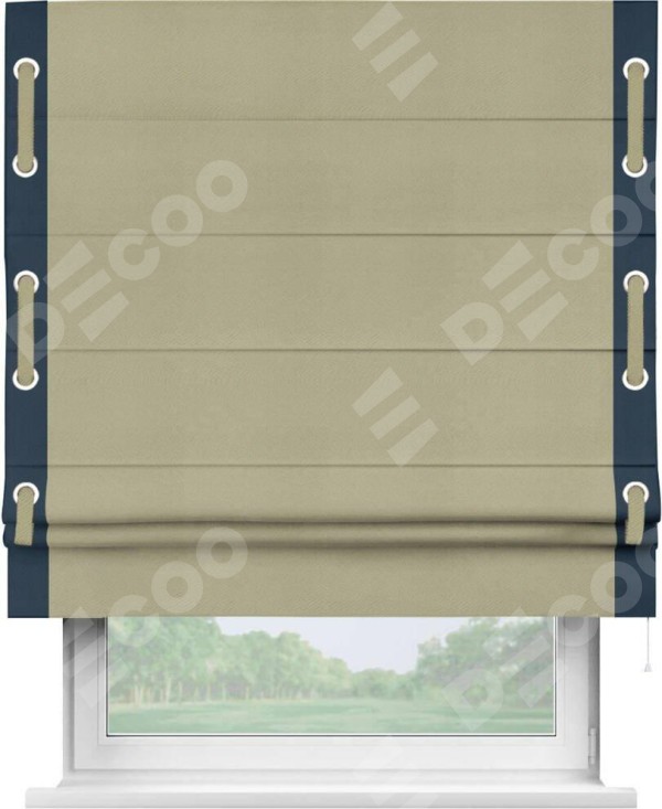 Римская штора «Кортин» с кантом Стрим Дуо (люверсы с пояском), для проема, ткань блэкаут однотонный милано капучино