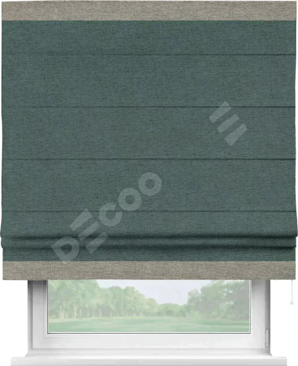 Римская штора «Кортин» с кантом Горизонт, для проема, ткань стиф димаут сине-зелёный