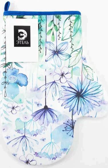 Варежка-прихватка "Blue flowers" 20х28см,саржа, 100% х/л, ватин 250г/м2