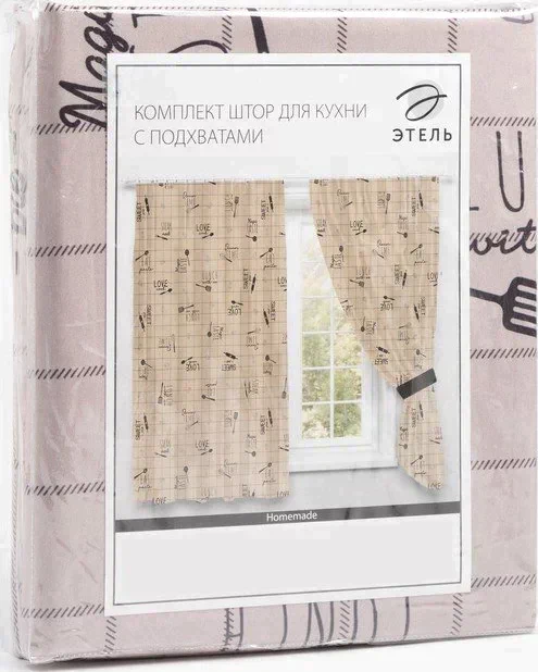 Комплект штор для кухни с подхватами Этель Homemade 145х180см-2 шт., 100% п/э