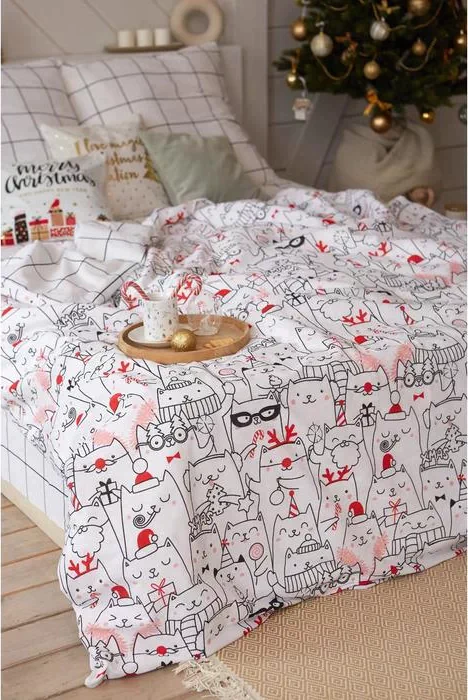 Постельное белье Этель Дуэт Xmas cat 143*215 см - 2 шт, 240*220 см, 70*70 см - 2 шт