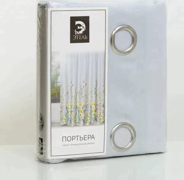 Штора портьерная Этель "Акварель" цв.желтый, 145*250см, на люверсах, пл. 210 г/м2, 100 п/э
