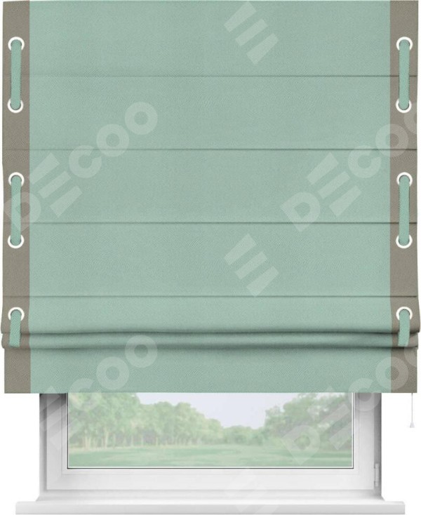 Римская штора «Кортин» с кантом Стрим Дуо (люверсы с пояском), для проема, ткань блэкаут однотонный ментоловый