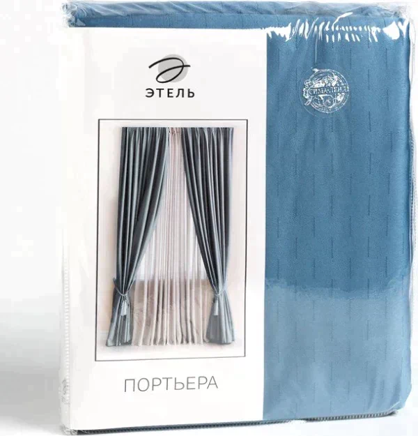 Штора портьерная Этель "Штрихи"цв.синий,на шторн.ленте 250*265 см,100% п/э