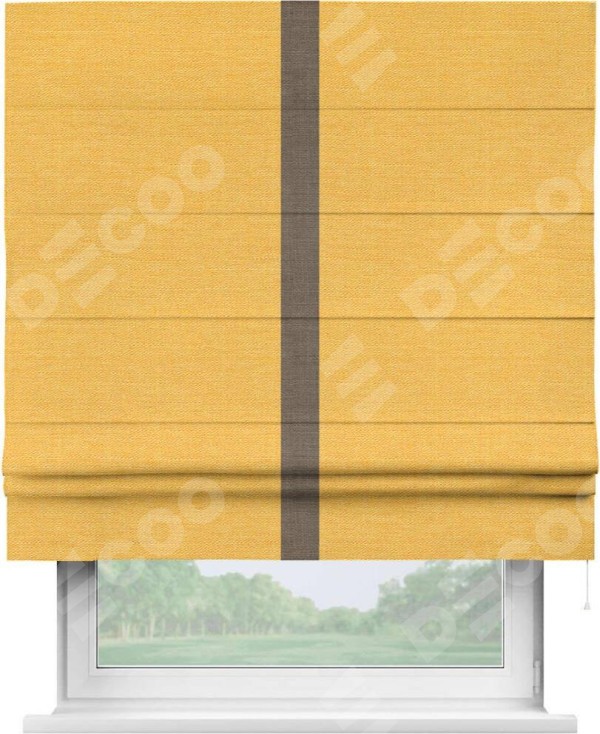 Римская штора «Кортин» с кантом Хайвэй, для проема, ткань лён желтый