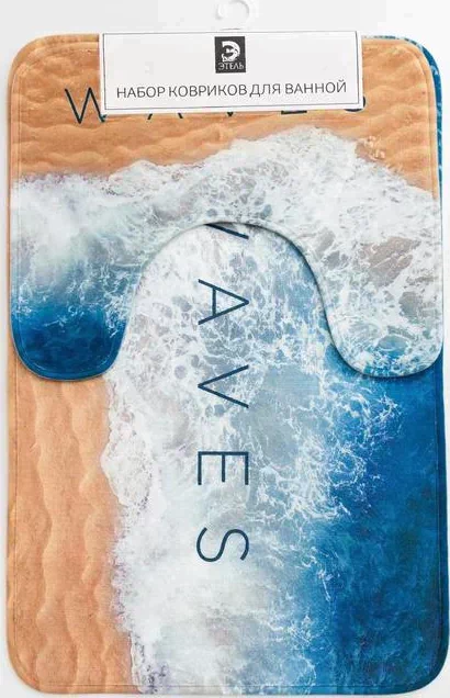 Набор ковриков для ванной Этель "Waves" 2 шт, 80х50 см, 50х40 см, велюр