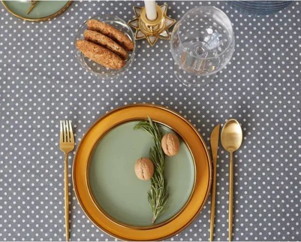 Набор Доляна скатерть 145х200см/салфетки 40х40см 4шт, Горох сер, 100%пэ, рогожка 200 гр/м