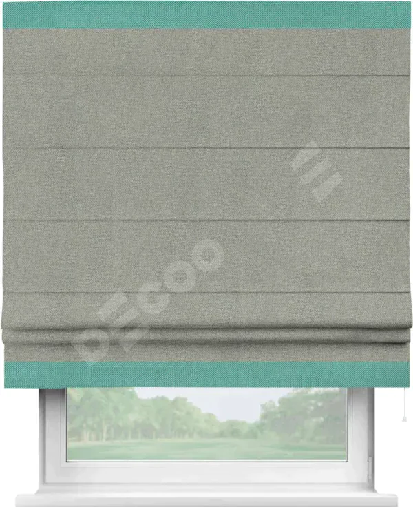 Римская штора «Кортин» для проема, лён димаут серый с кантом Горизонт