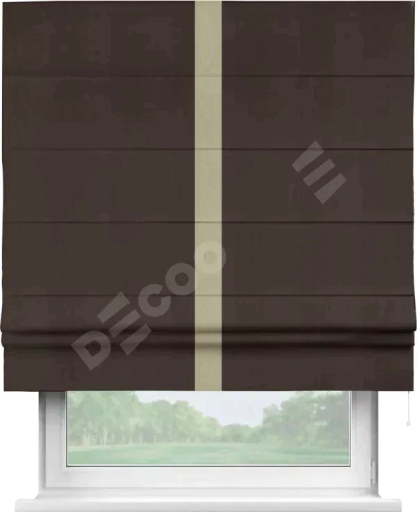 Римская штора «Кортин» с кантом Хайвэй, для проема, ткань блэкаут однотонный тёмно-коричневый