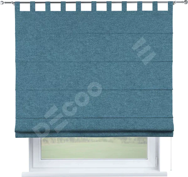 Римская штора на петлях «Кортин», ткань твид блэкаут, светло-синий