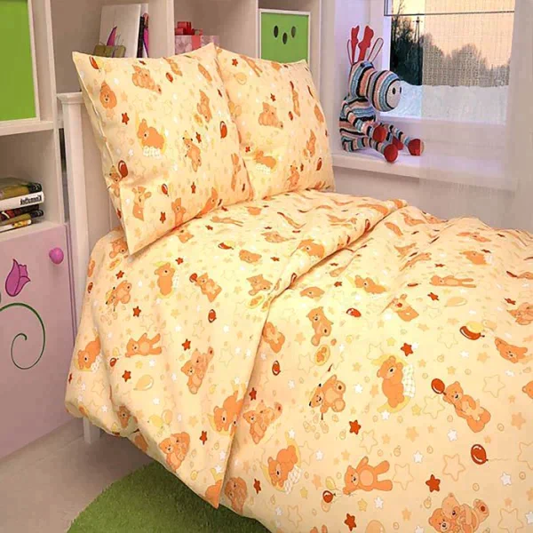 Детское постельное бельё BABY "Мишки", цвет персик 112х147 см, 110х150 см, 60х60 см, бязь 142 гр/м