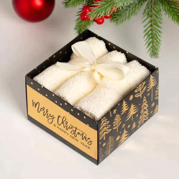 Набор махровых полотенец "Merry cristmas" 30х30 см - 3 шт, хлопок 340гр/м2