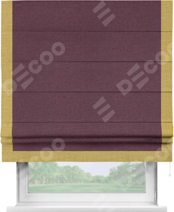 Римская штора «Кортин» с кантом Виктория, для проема, ткань лён фиолетовый