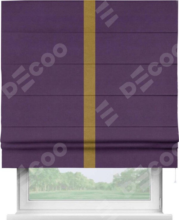 Римская штора «Кортин» с кантом Хайвэй, для проема, ткань вельвет темно-фиолетовый