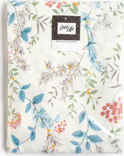 Простыня на резинке LoveLife 180*200*25см, "Flowers", 100% хлопок, сатин, 125г/м²