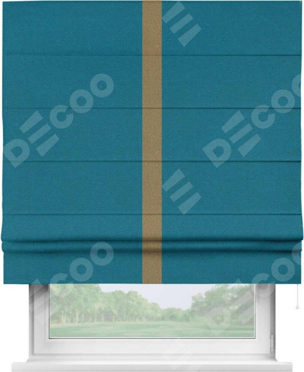 Римская штора «Кортин» с кантом Хайвэй, для проема, ткань лён димаут, светло-синий