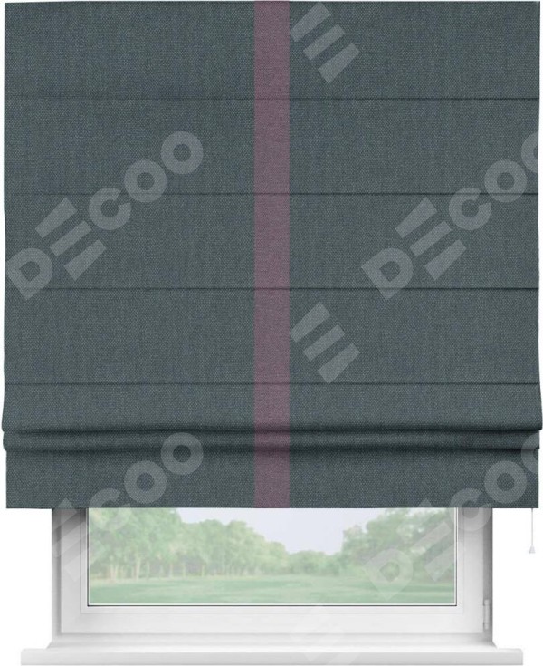 Римская штора «Кортин» с кантом Хайвэй, для проема, ткань лён димаут, серо-синий