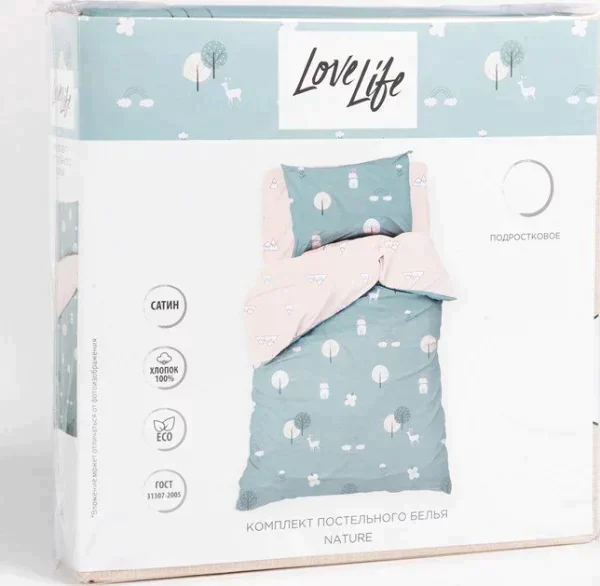 Постельное бельё 1.5сп LoveLife Nature 143х215 см, 150х214 см, 70х70 см-1 шт, 125г/м2 сатин