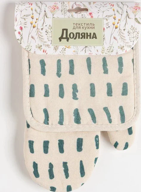 Кухонный набор (2 предмета) Доляна «Тенденция», цвет зеленый, прихватка 17х17 см, варежка 26х16 см, 100% п/э