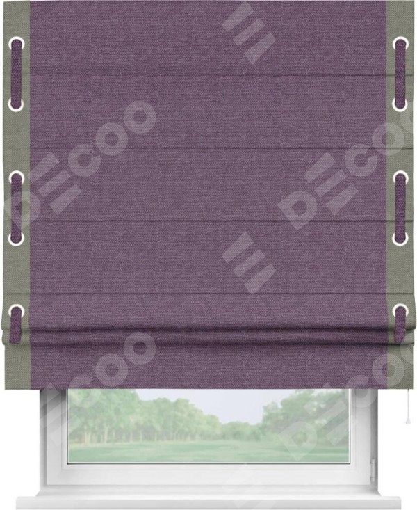 Римская штора «Кортин» с кантом Стрим Дуо (люверсы с пояском), для проема, ткань лён димаут, брусника
