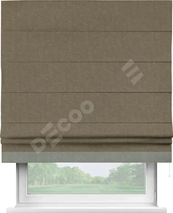 Римская штора «Кортин» для проема, канвас молочный шоколад, с кантом Джестер