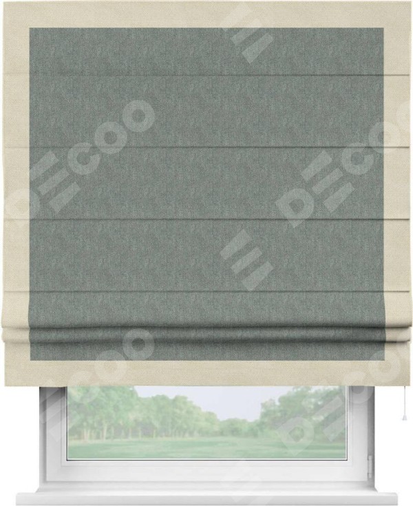 Римская штора «Кортин» с кантом Чесс, для проема, ткань лён димаут, серый