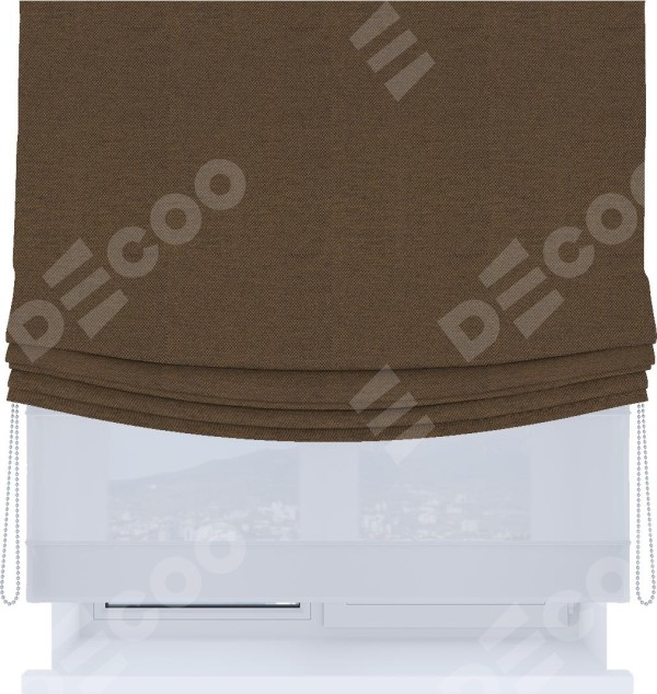 Римская штора «Кортин», день-ночь с мягкими складками, лён димаут тёмно-коричневый