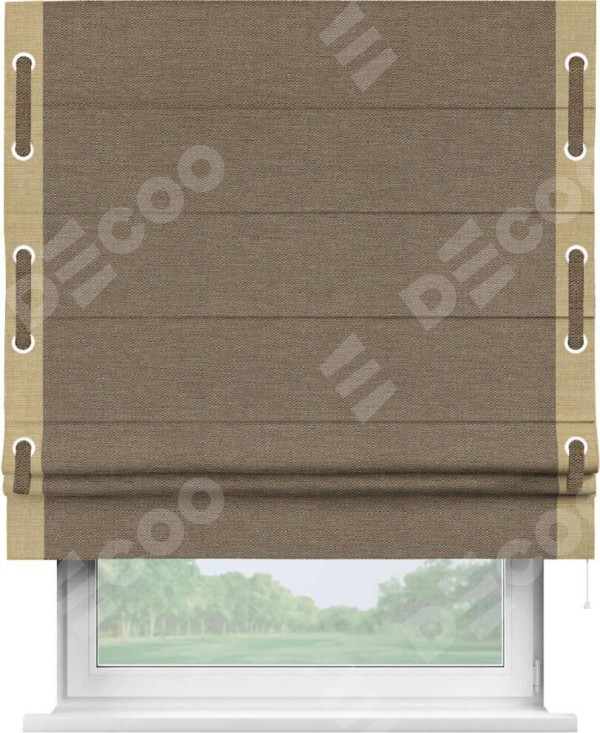 Римская штора «Кортин» с кантом Стрим Дуо (люверсы с пояском), для проема, ткань лён светло-коричневый