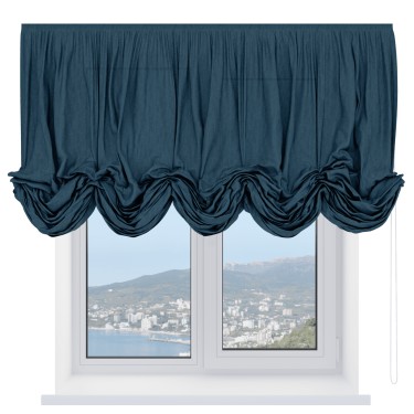 Австрийская штора «Кортин», ткань лён кашемир синий