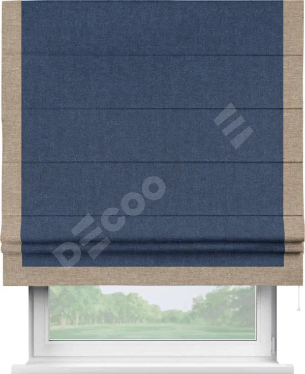 Римская штора «Кортин» для проёма, лён кашемир тёмно-синий, с кантом Виктория